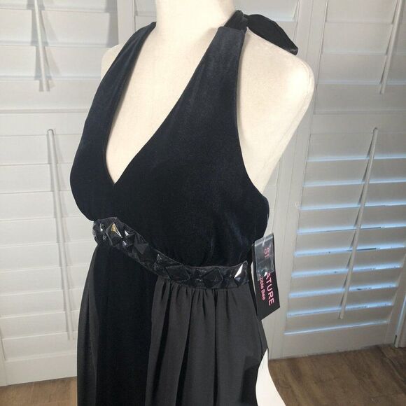 New Signature by Robbie Bee Cocktail Dress 8 Black Halter Velvet Satin Chiffon - Picture 11 of 12